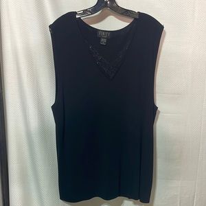 Finity 1x rayon nylon black knit soft long v neck top with lace insert nwot